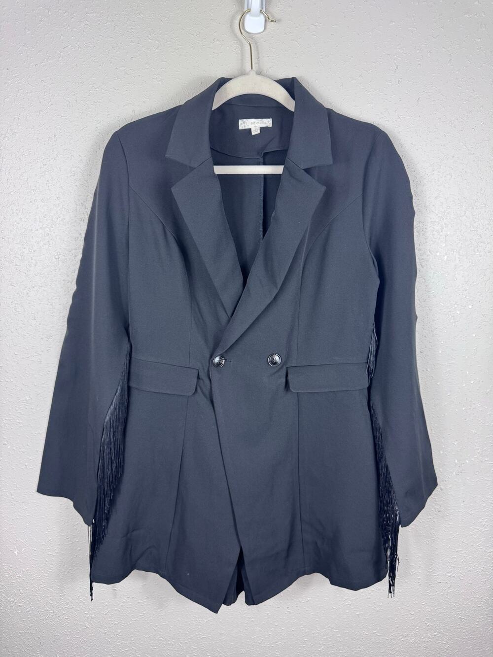Endless Blu Black Blazer Coat Romper with Tassle/fringe Womens Size Large
